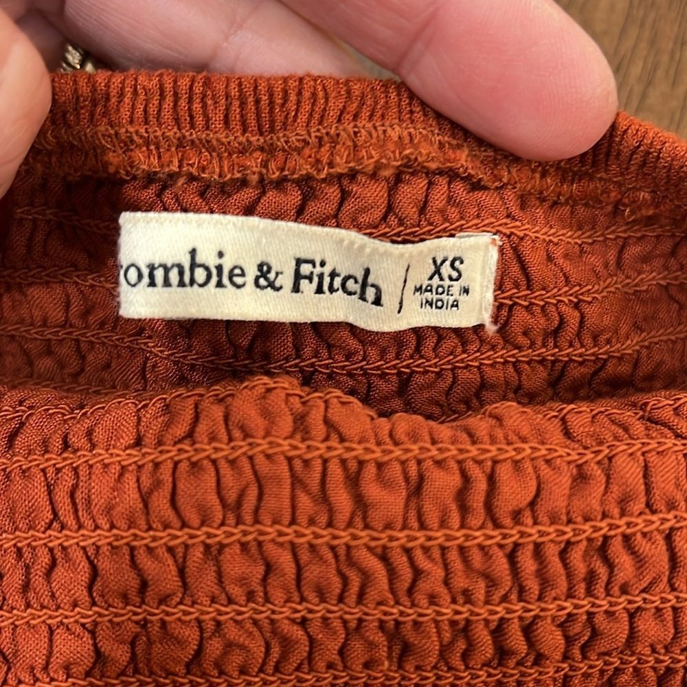 Abercrombie & Fitch Smocked Mini Dress Rust Burnt Orange Open Back Tie Ruffle XS - Picture 6 of 10
